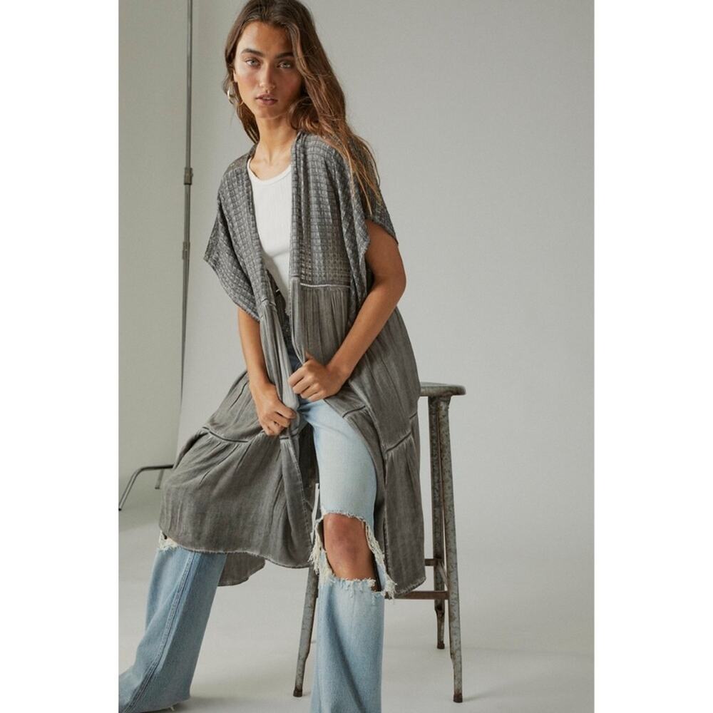 Lucky Brand Gray Textured Street Kimono One Size